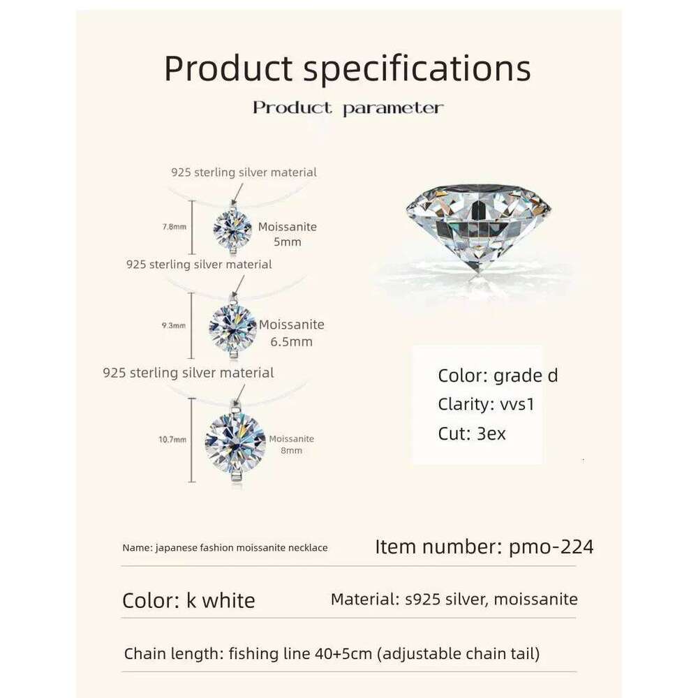 0.5-3ct Moissanite Woman Pendant Sier For Women Chains Party Bridal Fine Jewelry 925sterling Silver Necklace 94d