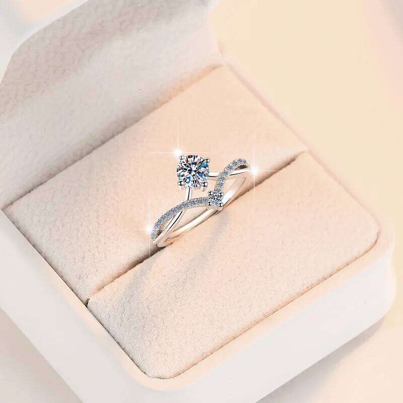1ct 6.5mm D Color Moissanite Engagement Ring for Women 925 Sterling Silver Gold Plated Solitaire Rings Wholesale 623