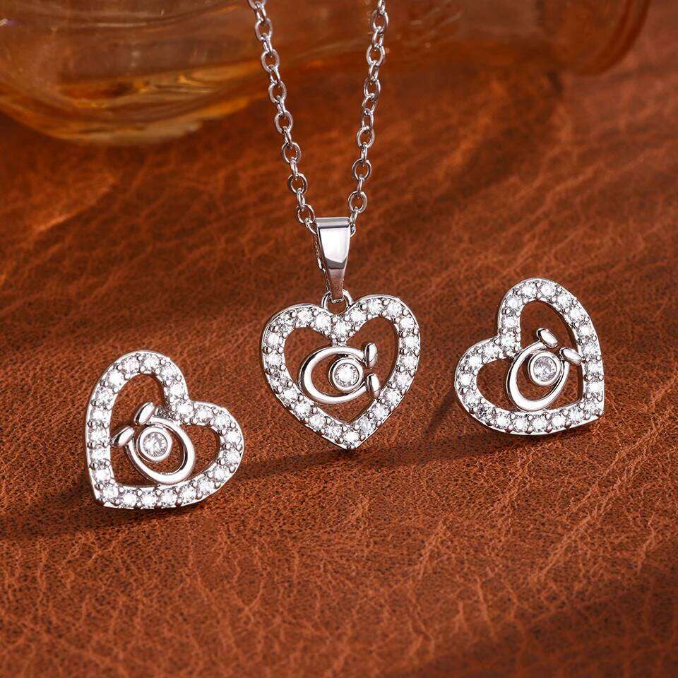 ZAKOL Gold/Silver Color Heart-Shaped Hollow out Zircon Inlaid Earrings And Necklace Set for Women Elegant Party Jewelry