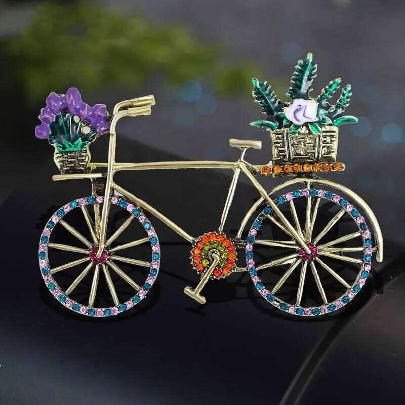 Vintage Bicycle Brooch Pin Inlaid Shiny Rhinestone For Women Ladies Daily Clothing Accessories