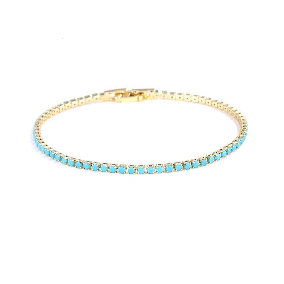 ZAKOL 2Pcs/Set New Turquoise Shiny Zircon Tennis Bracelet Set for Women Fashion Blue Stone Wedding Party Jewelry Accessories