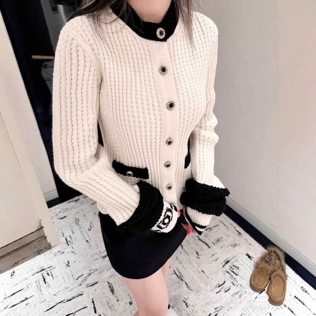 Original Development! Shenzhen Nanyou 25N Ski Series Black And White Knitted Cardigan Cashmere Wool Blend Knitwear