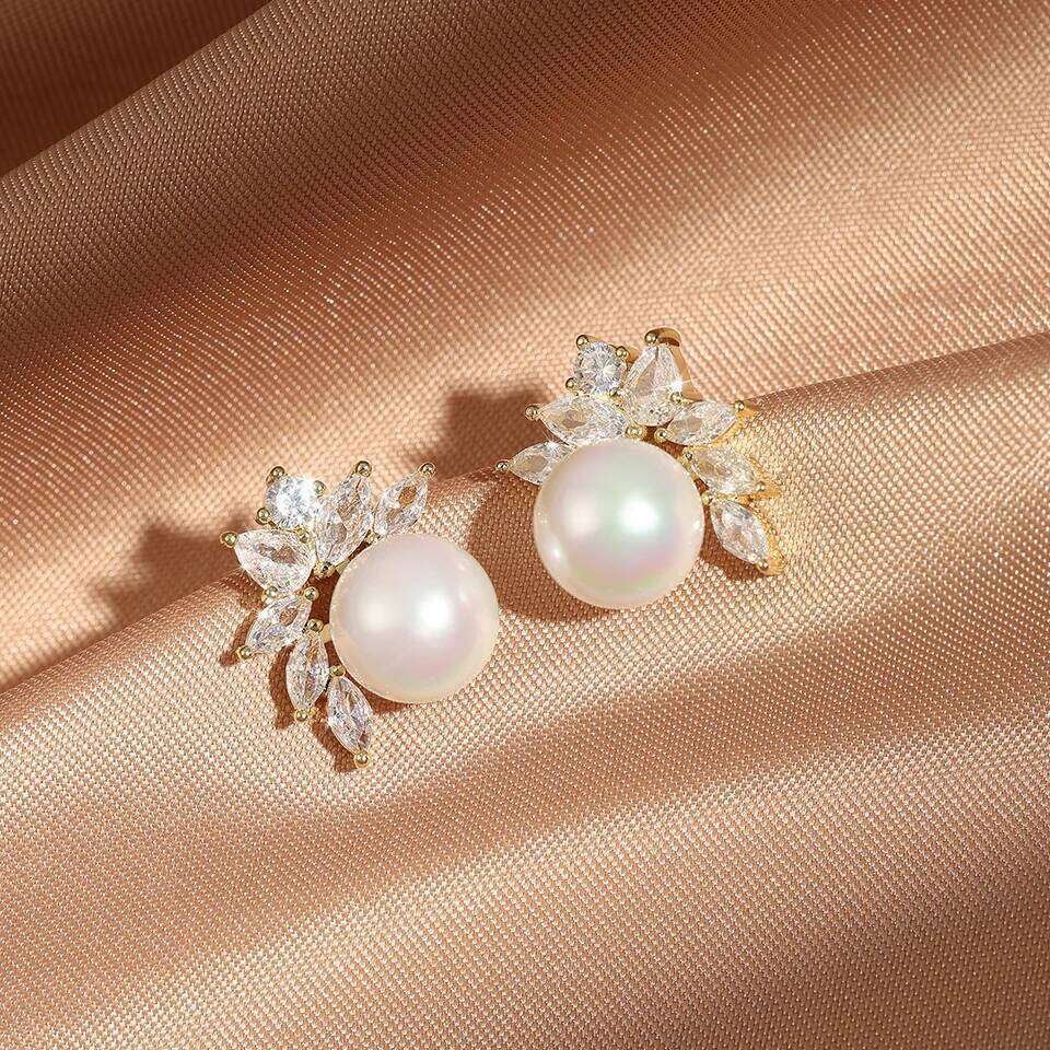 ZAKOL Exquisite Sparkling Zircon Imitation Pearl Stud Earrings for Women Girls Cute Sweet Unique Design Bridal Wedding Jewelry