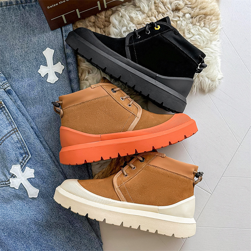 2026 new mens winter snow boots with plush insulation anti slip waterproof fashion and simple short boots