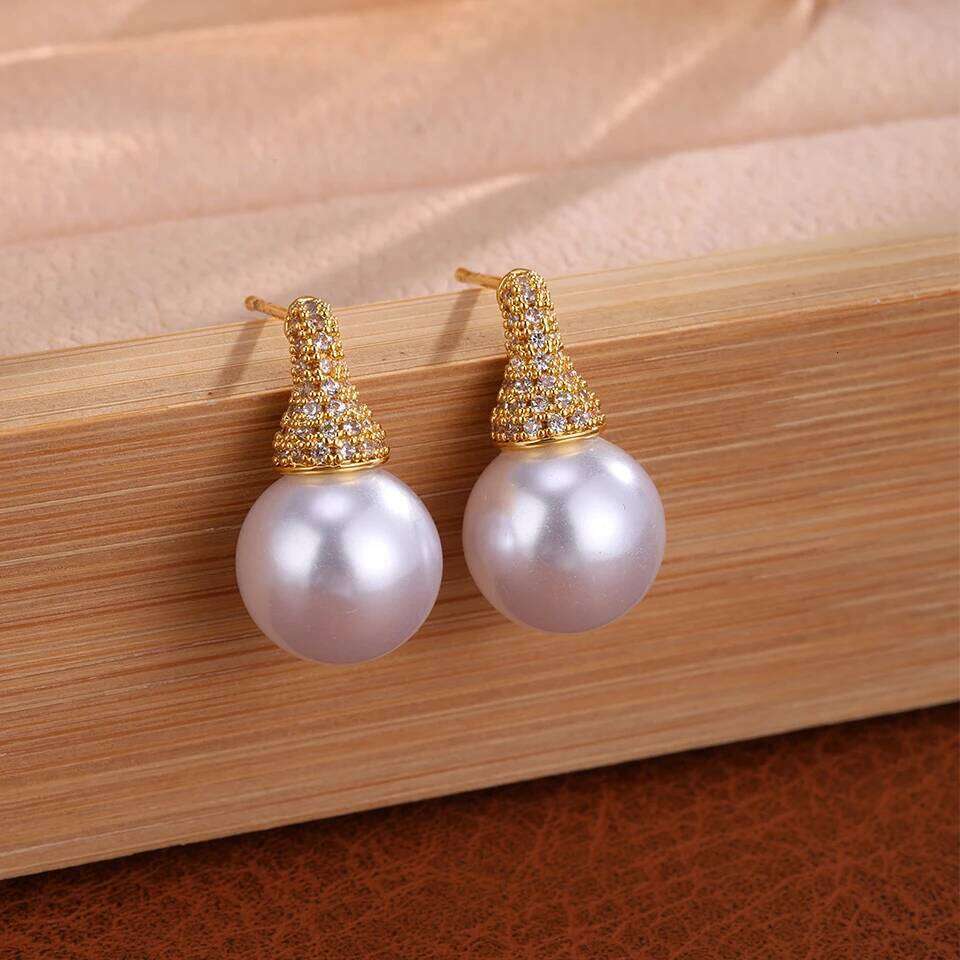 ZAKOL Cute Micro-inlaid Zircon Round Pearls Stud Earrings Simple Fashion Women's Wedding Party Jewelry Wholesale