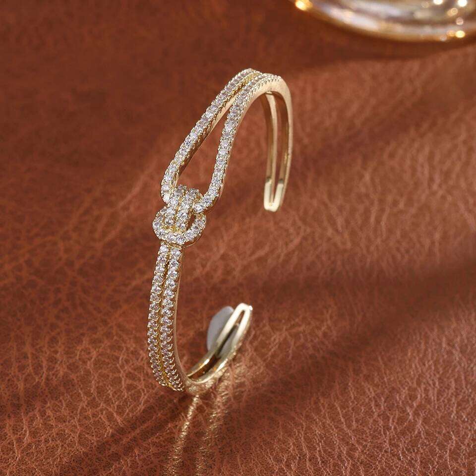 ZAKOL Classic Knotted Niche Design Micro-Inlaid Zircon Open Bracelet Ring for Women Exquisite Wedding Party Jewelry