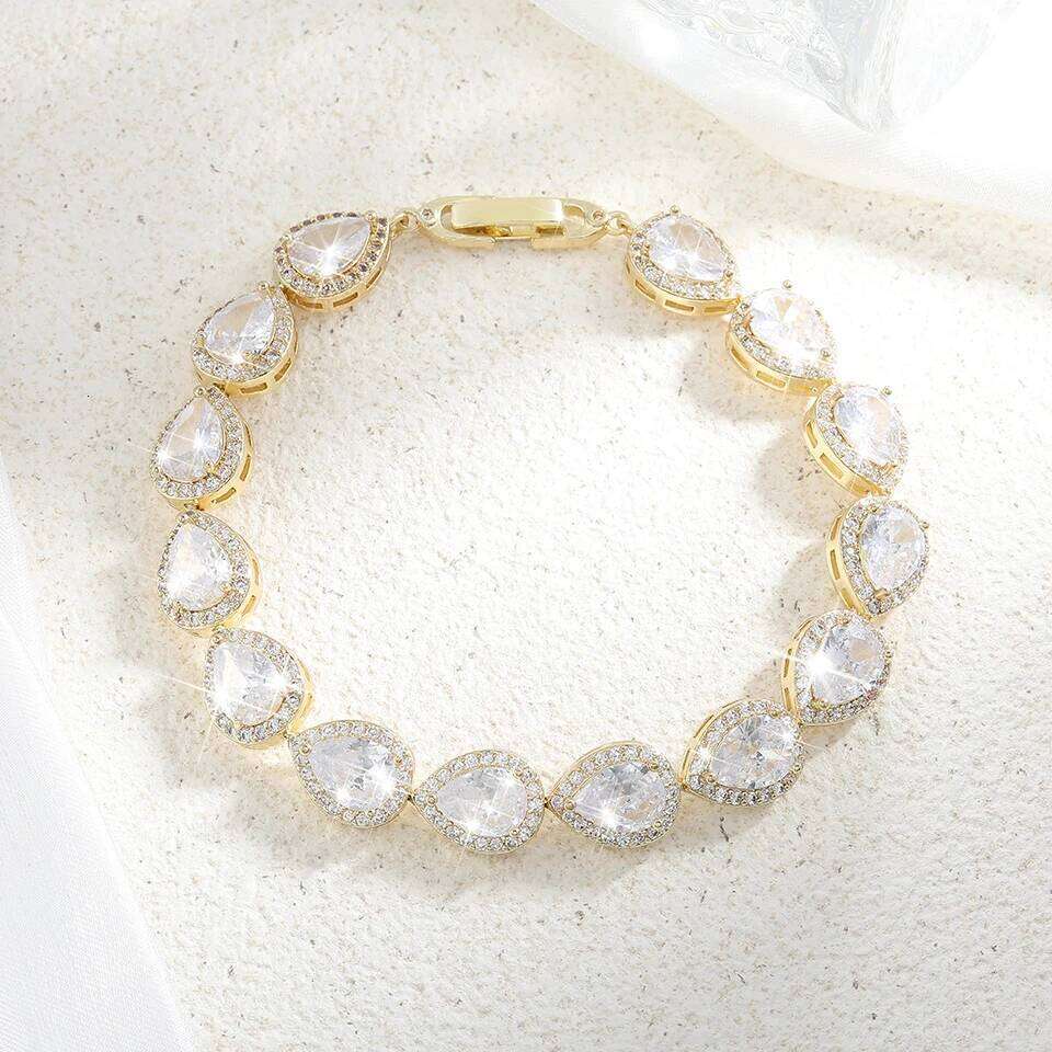 ZAKOL Classic Clear Big Water Drop AAA Cubic Zirconia Bracelet for Bridal Fashion Romantic Jewelry Gifts