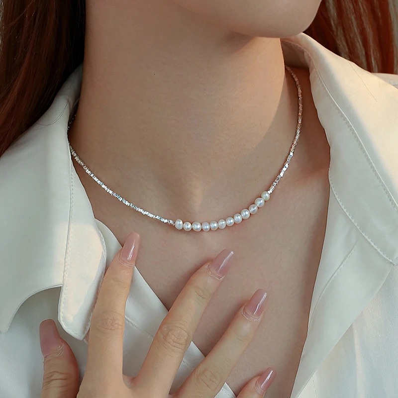 HENGSHENG Irregular Small 925 Sterling Silver Freshwater 5-6mm White Pearl Necklace Fine Trendy Jewelry Gift for Women Girls 251223