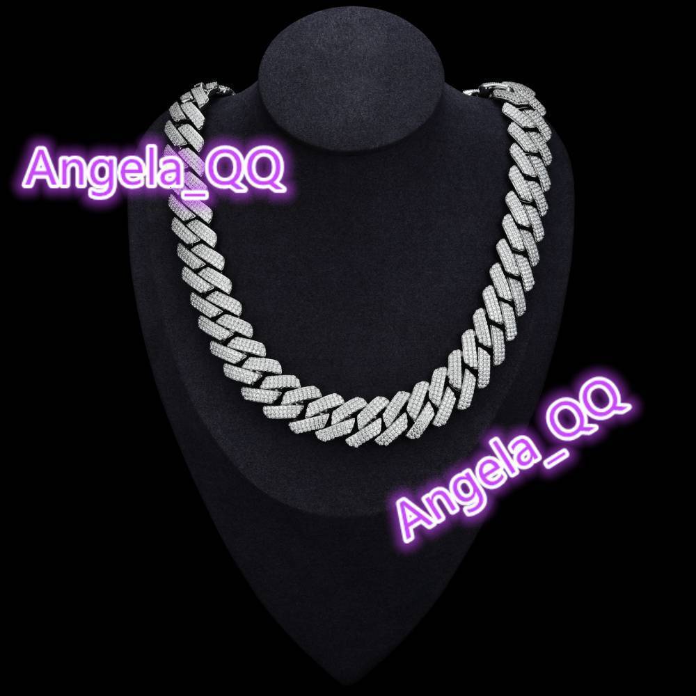 Cuban Link Chain 8mm-14mm S925 Sterling Silver Rhodium Plated VVS D Color Moissanite Bracelet Necklace Cuban Style Link Chain