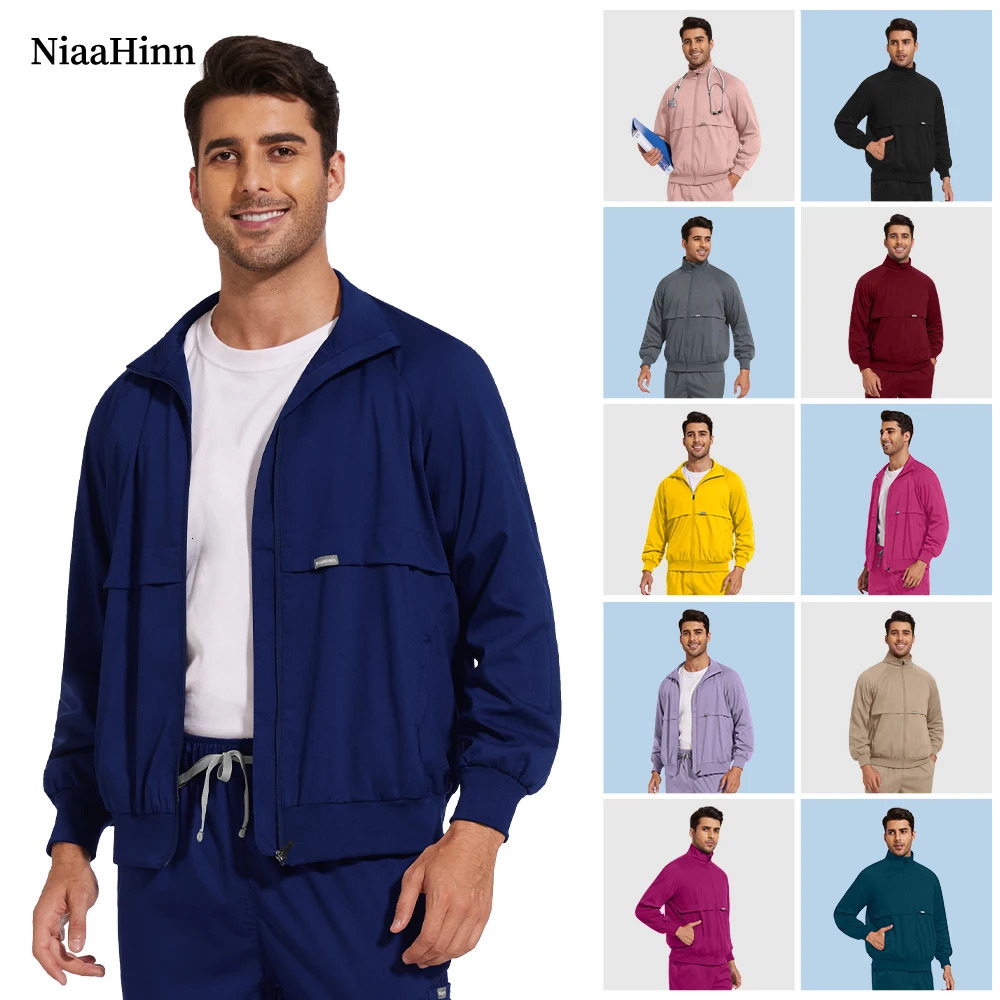Niaahinn Nurse Scrub Jacket Unisex Dental Clinic Women Scrubs Tops Nursing Uniform Coat Spa Uniform Clothes Men251222