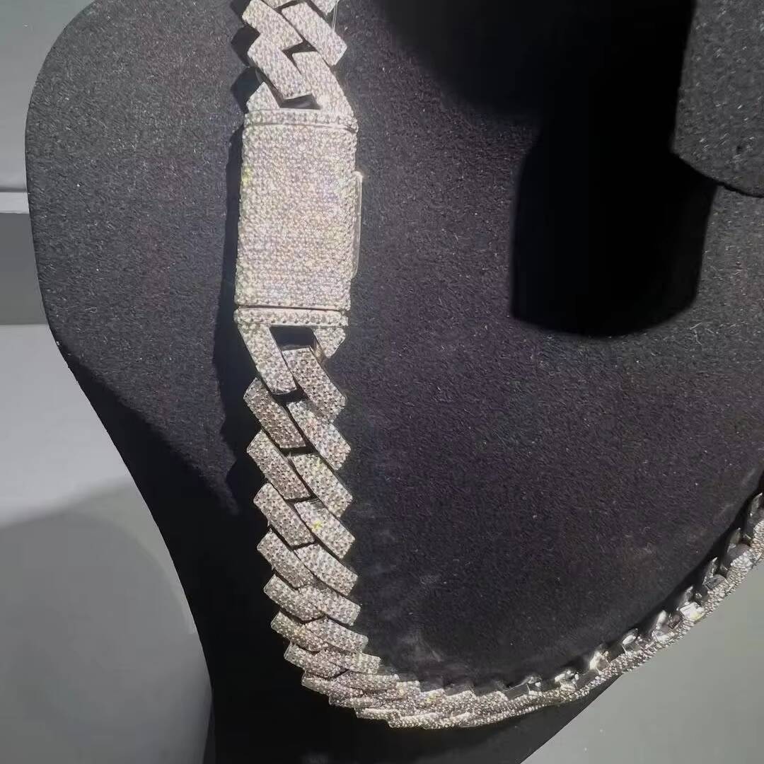 925 Sterling Silver Moissanite Hiphop Solid Necklace Heavy Weight Cuban Link Chain in 15mm 20mm Sizes Gold Plated Jewelry