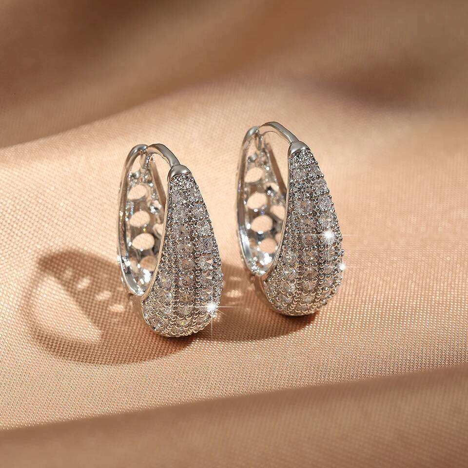 ZAKOL Gold Color Blue Turquoise CZ Chunky Water Drop Shape Hoop Earrings Shiny Clear Zircon Versatile Jewelry Gift