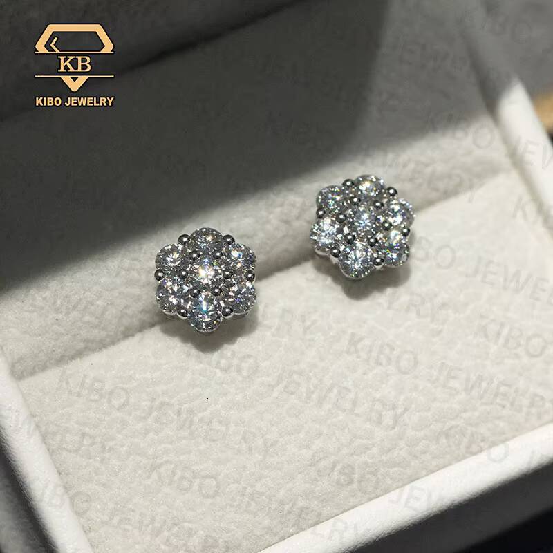 Drop Shipping Iced Out Hip Hop Sterling Silver 925 9MM Mens Screw Back Moissanite Cluster Earrings