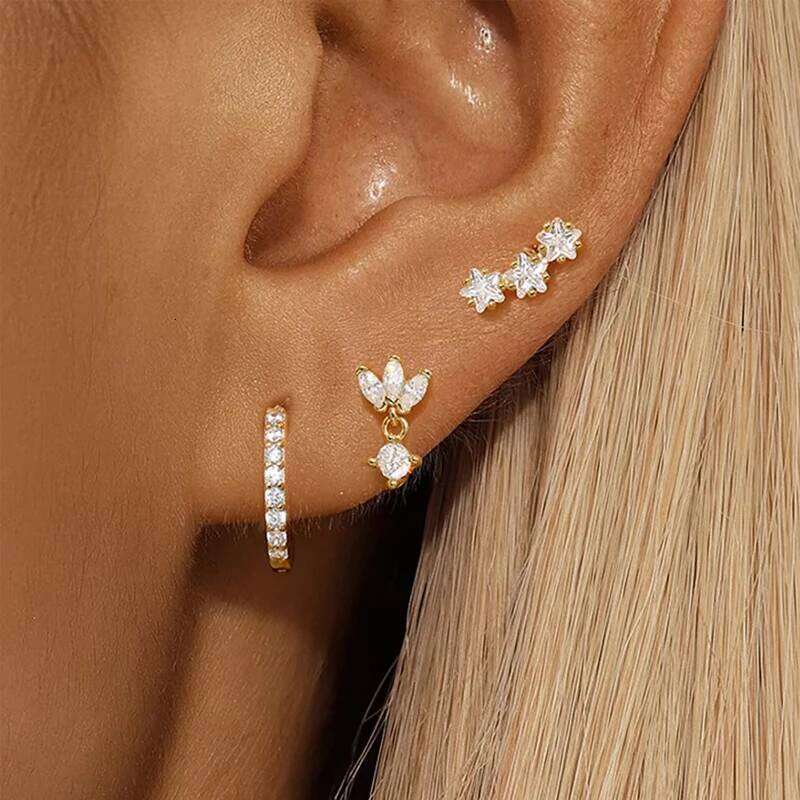 ZAKOL 3PCS Luxury Star Pendant Piercing Earrings Set For Women Crystal Zircon Punk Ear Studs Earring Lady Jewelry aretes
