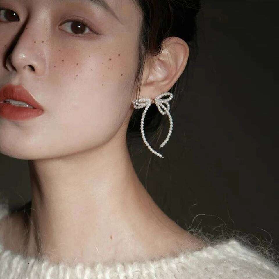 ZAKOL White Bow Imitation Pearl Tassel Drop for Women Temperament Korean Fashion Earrings Wedding Party Jewelry