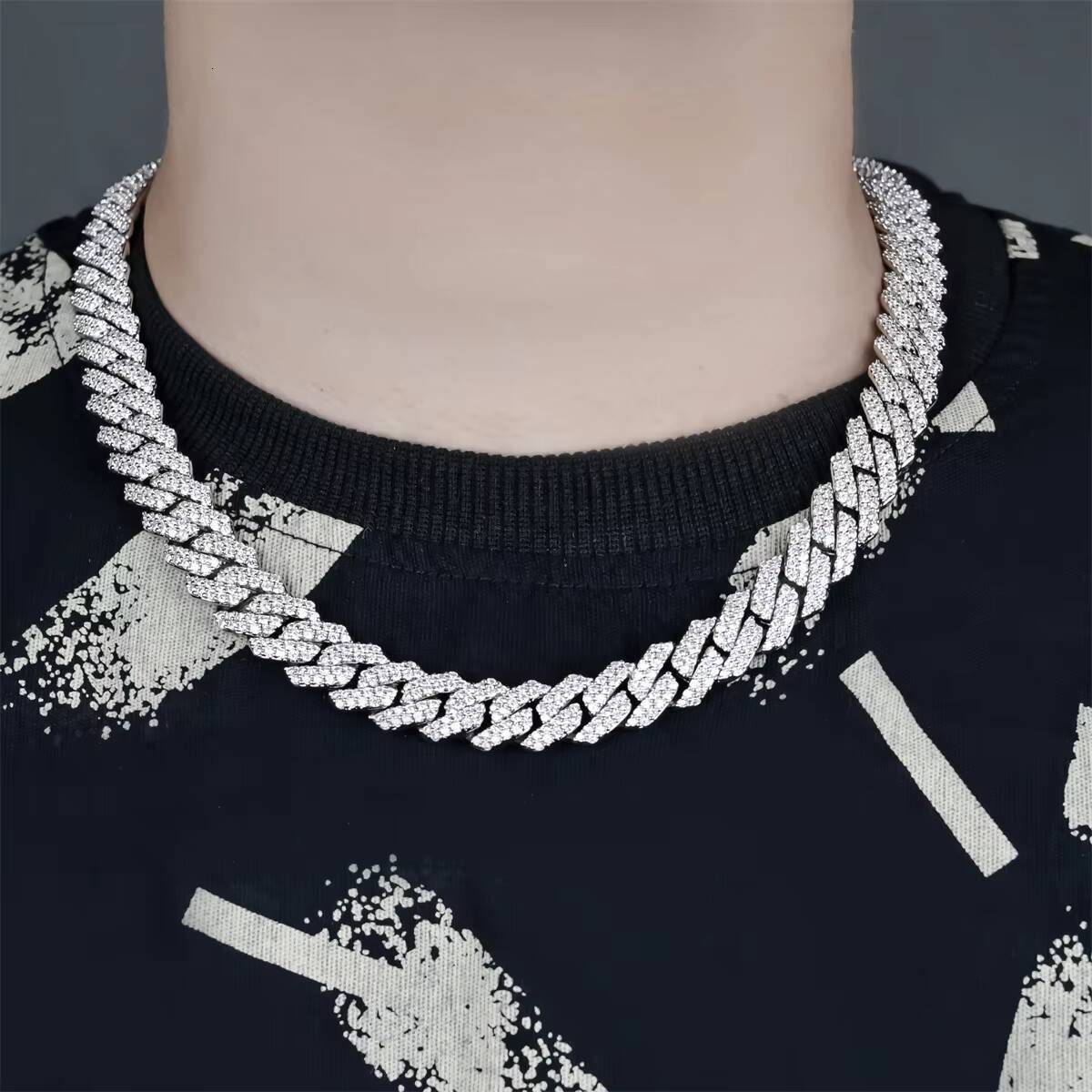 Wholesale 14mm Cuban Link Chain 14k Gold Plated Hip Hop Necklace with D color vvs moissanite for Engagement