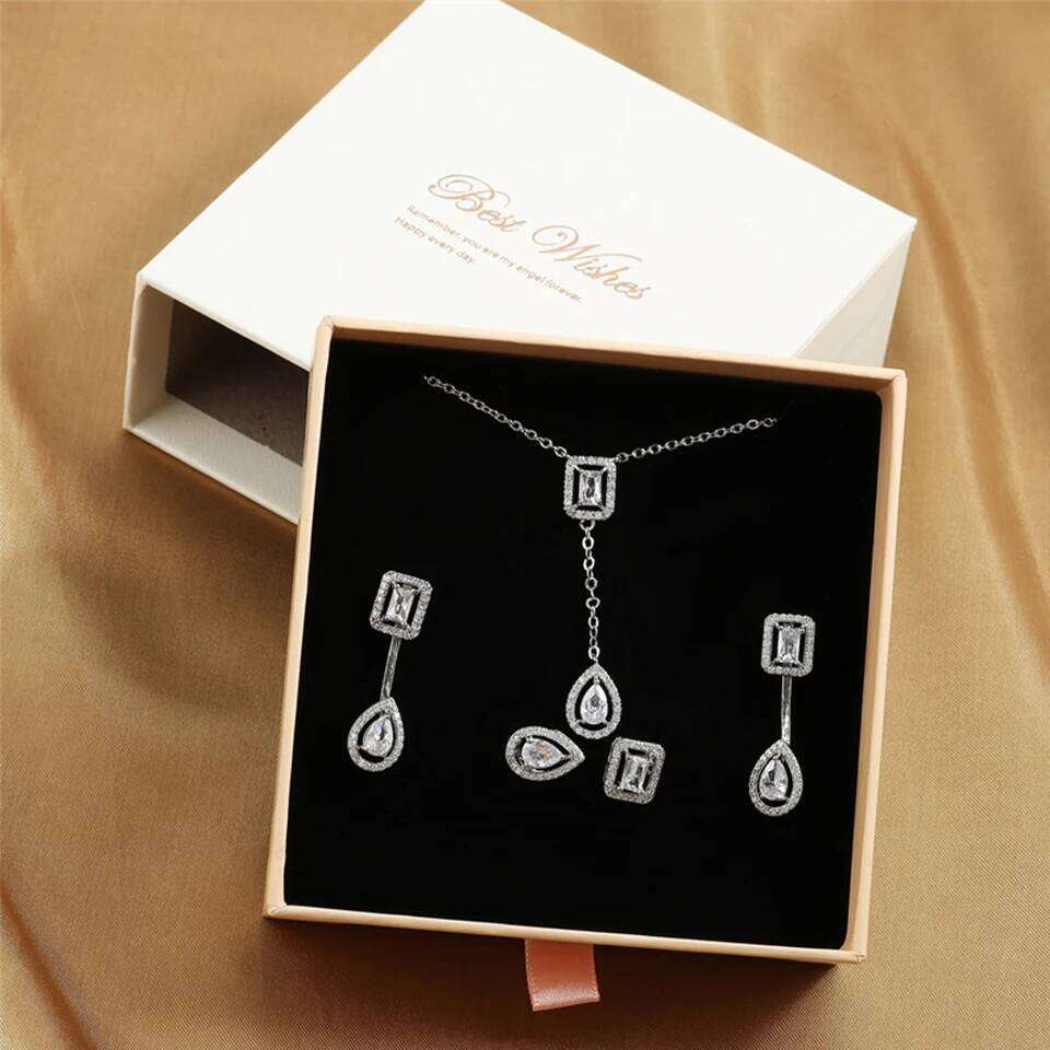 ZAKOL Brand Zircon Wedding Party 4pcs Jewelry Set With Box Shiny Silver Color CZ Engagement Accessories Gift For Women