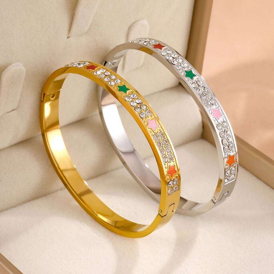ZAKOL Classic Stainless Steel Bracelets with Rhinestones Colorful Five Pointed Star Clover Embedded Bracelet Exquisite Jewelry