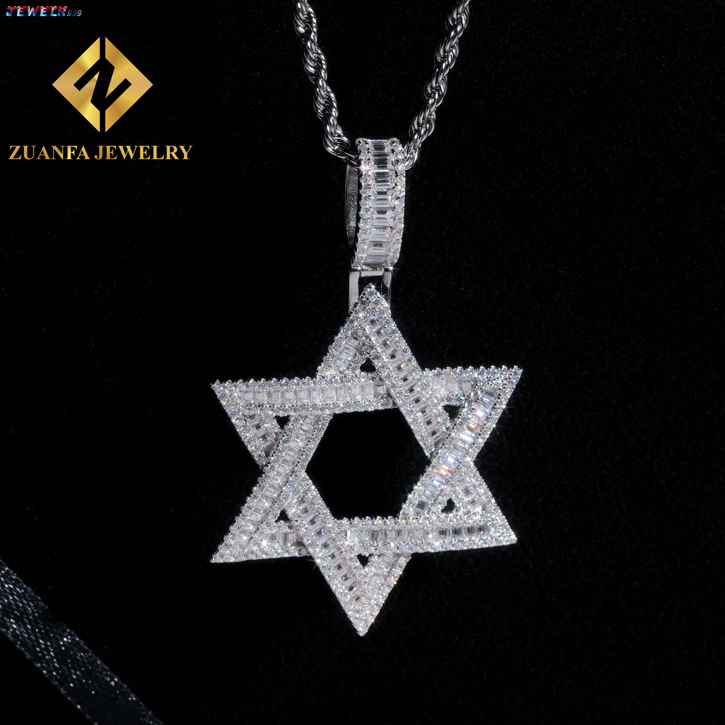 Pass Diamond Tester Baguette Moissanite Pendant Star Design Hiphop Jewelry 925 Silver 18K Gold Plated Pendant Fine Jewelry