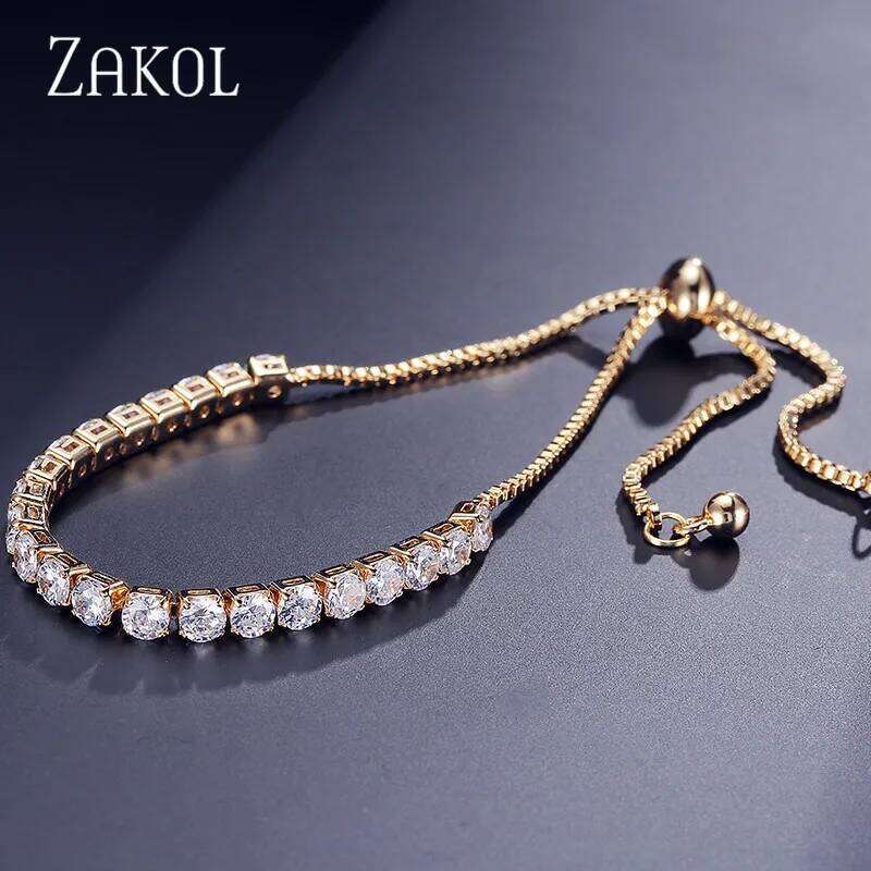 ZAKOL Fashion Cubic Zirconia Tennis Bracelets Bangle for Women White Round Crystal Adjustable Bracelet Wedding Jewelry