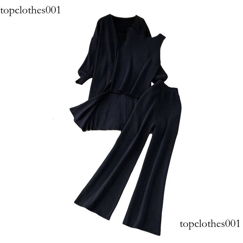 XFPV Casual Style Women 3 Piece Set Loose Mid-Length Sweater Cardigan Jacket Sleeveless Knit Vest + Wide-Leg Pants Winter New