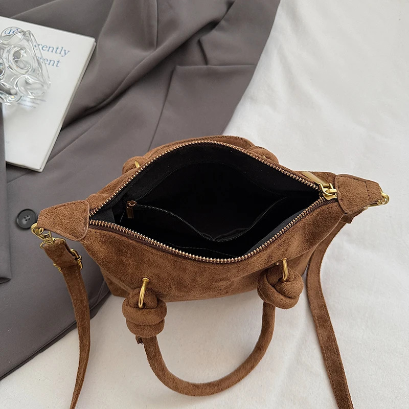 LEFTSIDE Women Small Suede Crossbody Bag Winter Retro Short Handle Shoulder Bag Handbags and Purses 251225