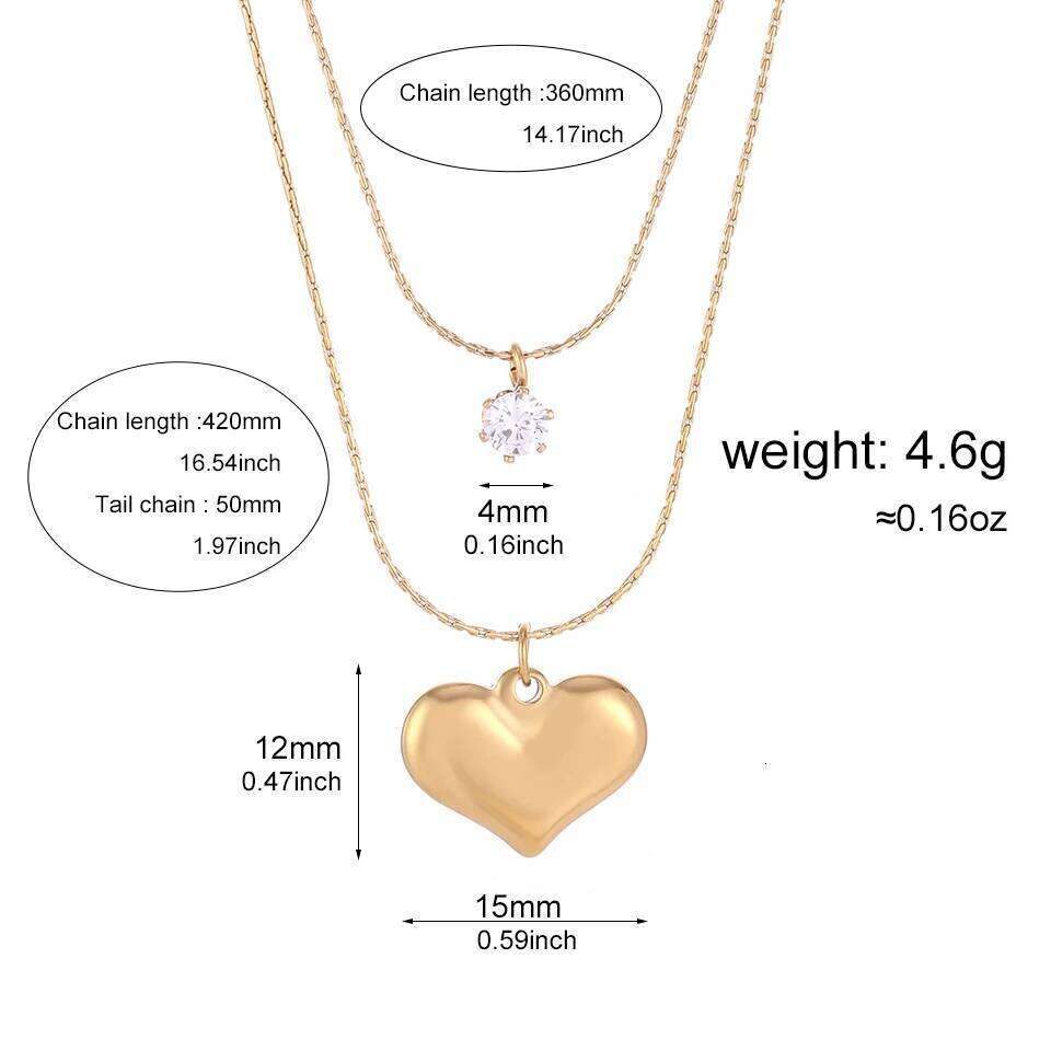 ZAKOL Stainless Steel Double-Layered Shiny Zirconium Metal Heart-Shaped Pendant Necklace, Fashionable And Personalized Birthday