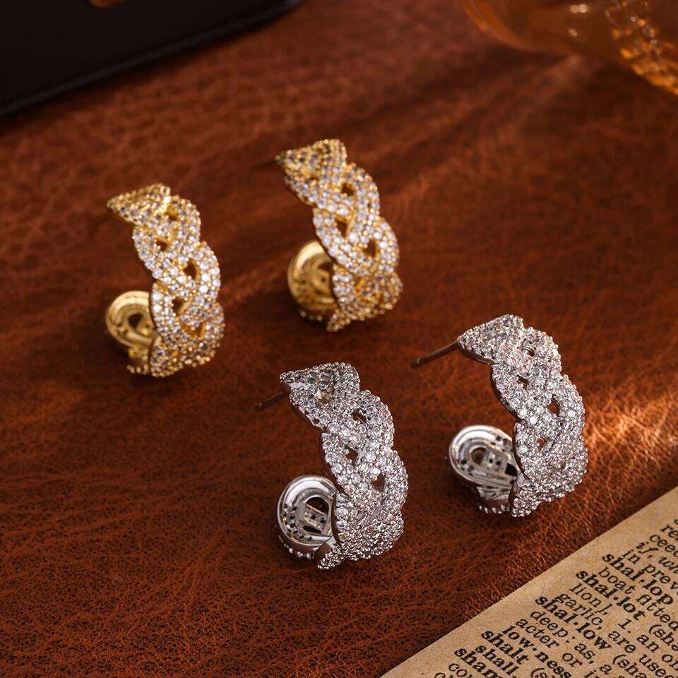 ZAKOL Buling Cubic Zirconia Chain Hoop Earring for Women Link Twist Geometric Fashion Ear Accessories Party Jewelry