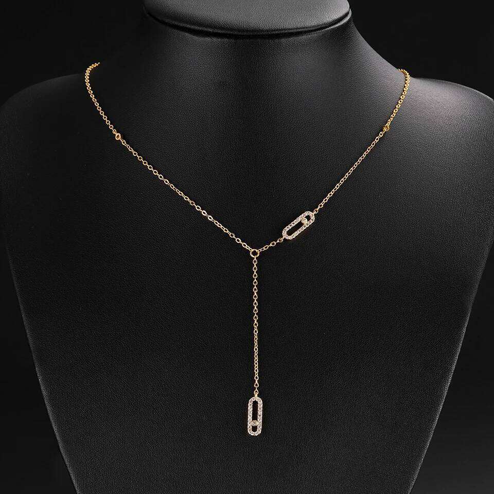 ZAKOL Luxury Saudi Style Hollow Rectangle Round Zircon Long Pendant Necklace for Women Ins Fashion Paperclip Design Jewelry