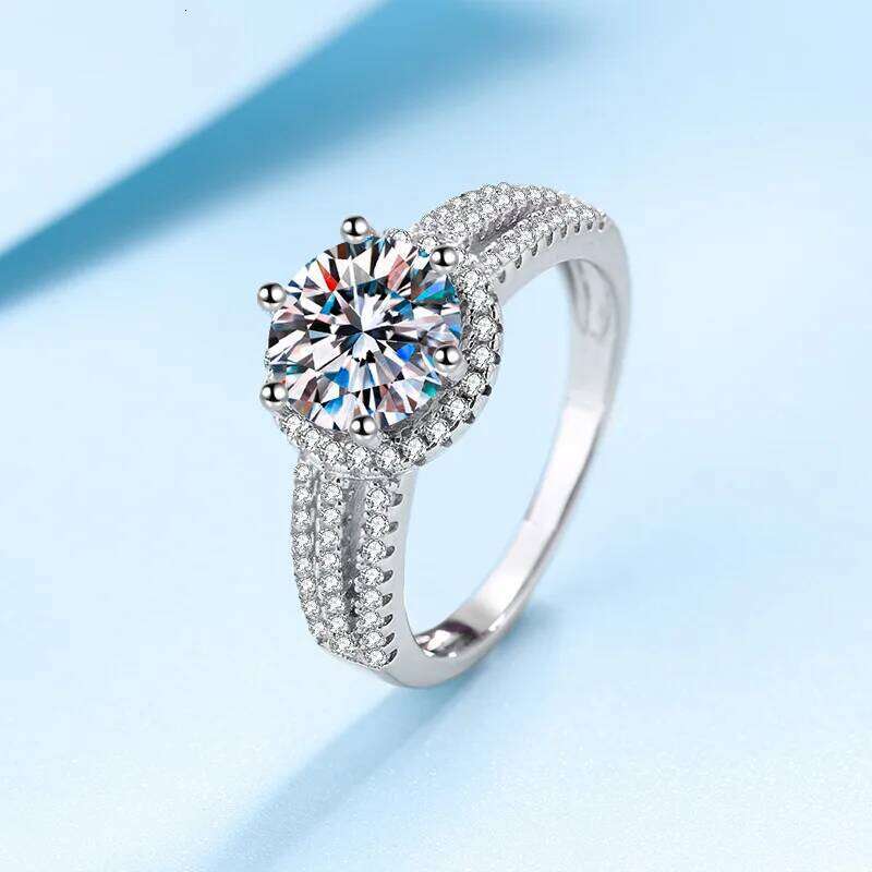 2ct D Color Moissanite Engagement Ring for Women 925 Sterling Silver Gold Plated Solitaire Rings Wholesale 033