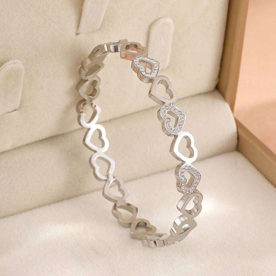 ZAKOL Vintage Hollow Heart Inlaid Rhinestone Zircon Stainless Steel Wide Bangles Bracelets Waterproof Jewelry Gift for Couples