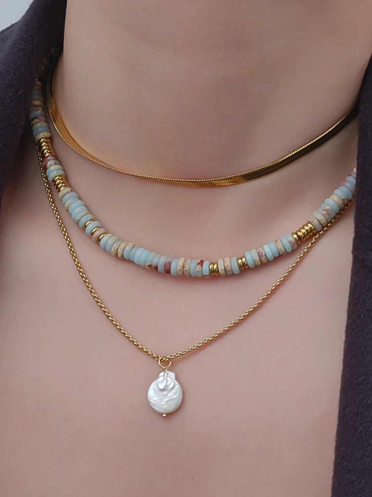 Colorful Natural Stone Beads Handmade Chain Y2K Fashion Necklace for Women Stainless Steel Waterproof Collar Jewelry Gift 251223
