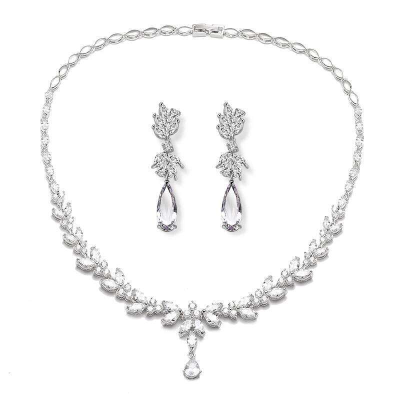 ZAKOL Brand Luxury Cubic Zirconia Dangle Earrings Necklace Elegant Gorgeous CZ Wedding Banquet Party Jewelry Set