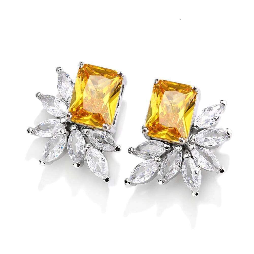 ZAKOL Big Yellow Green Geometric Cubic Zirconia Stud Earrings for Women Exquisite Anniversary Birthday Jewelry Gift