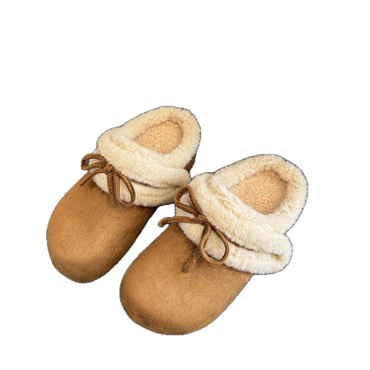 Hot new free shipping snow boots for womens flat slippers khaki brown Fashionable and versatile winter warm butterfly knot cotton shoes with added fle