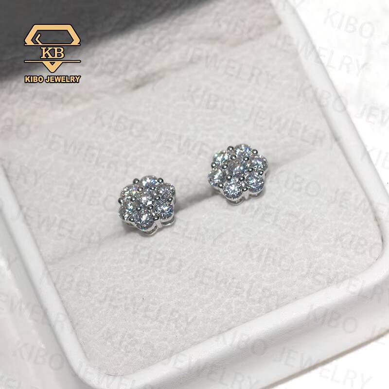 Drop Shipping Iced Out Hip Hop Sterling Silver 925 9MM Mens Screw Back Moissanite Cluster Earrings