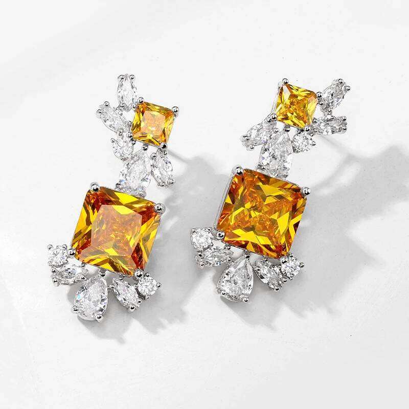 ZAKOL Luxury Shiny Bling AAA Yellow Zircon Dangle Earrings Elegant Square Cubic Zirconia Big CZ Wedding Party Jewelry