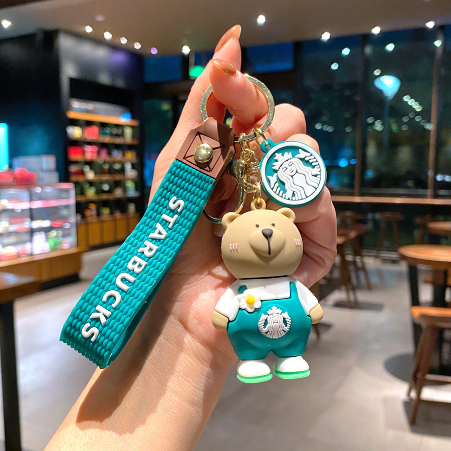 Hot free shipping designer key chain for bags green brown Fashionable and versatile milk tea bear keychain pendant cute car keychain decoration gift
