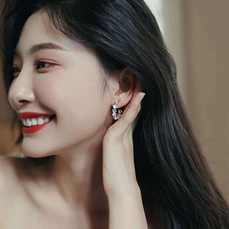 New Women's Luxury Opals Hoop In 2025 Korean Fashion Jewelry Party Girls Temperament Accessories Unusual Earrings