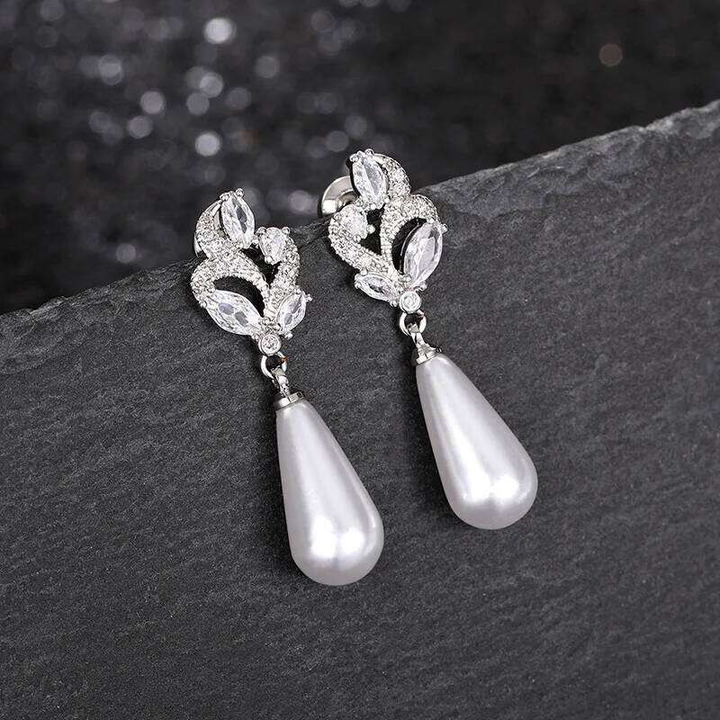ZAKOL Elegant AAA Cubic Zirconia Imitation Pearl Dangle Earrings for Women Aesthetic Bridal Wedding Earring Party Jewelry Gift