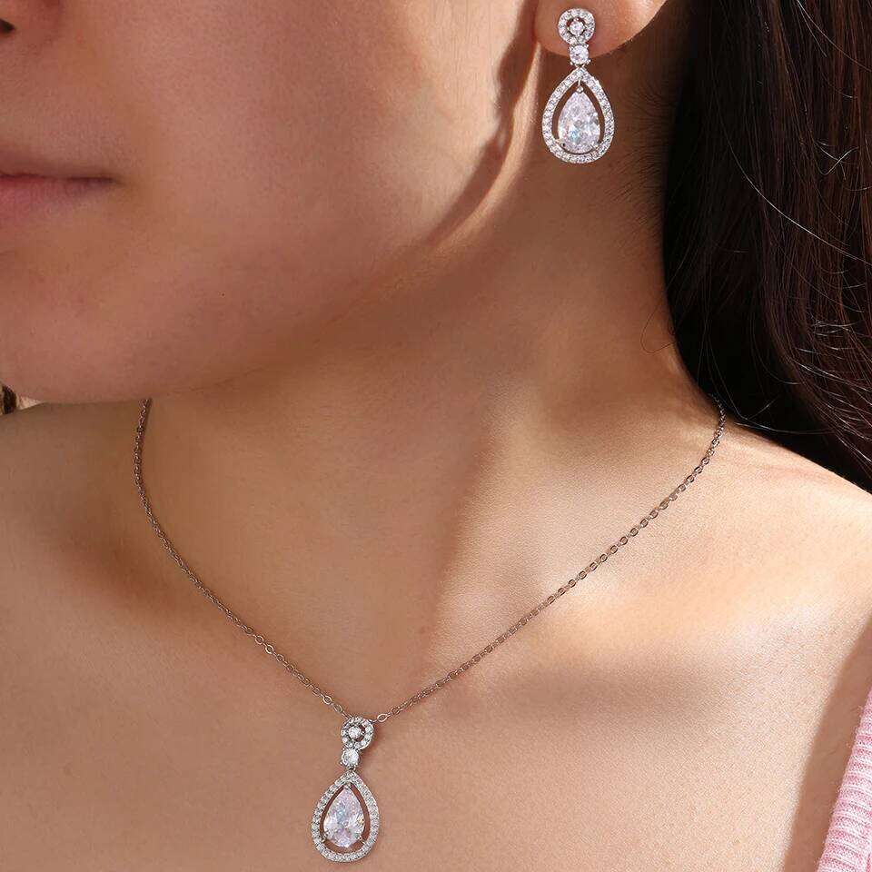 ZAKOL Brilliant AAA Cubic Zirconia Water Drop Earrings Necklace Set for Women Perfect Party Holiday Jewelry Gift