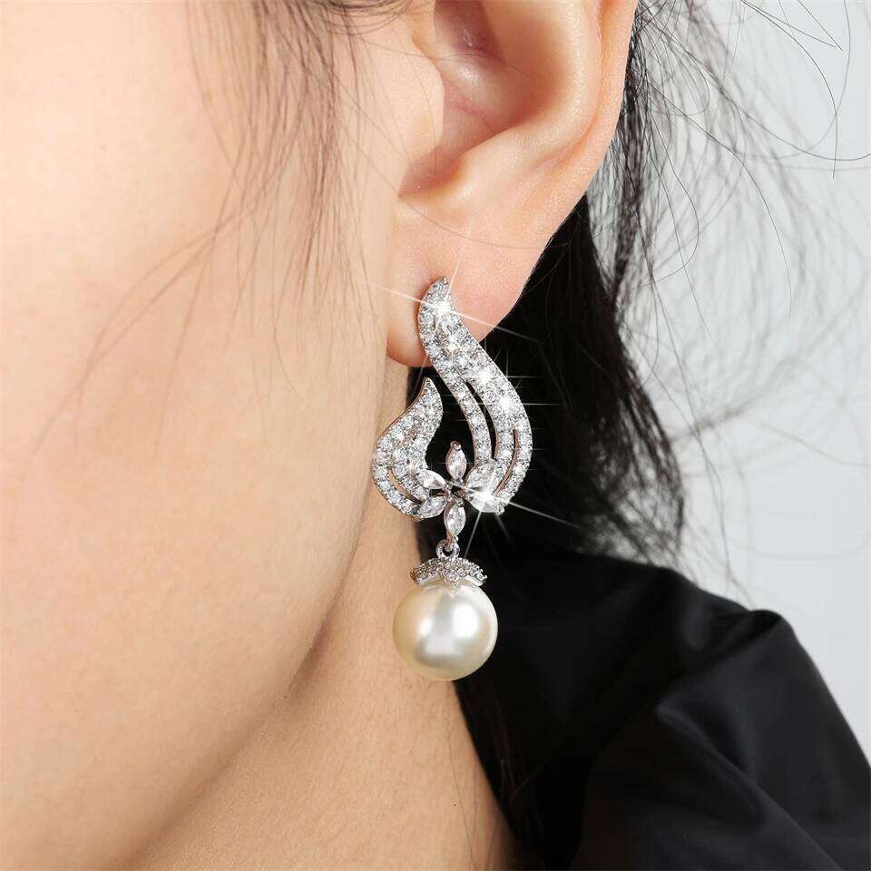 ZAKOL Classic Sparkling Zircon Pearl Bridal Earrings Elegant Engagement Wedding Party Jewelry for Women
