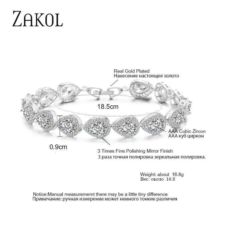 ZAKOL Luxury Geometric Water Drop Zirconia Bracelets for Elegant Women Full Crystal Charm Bracelet Bridal Wedding Jewelry
