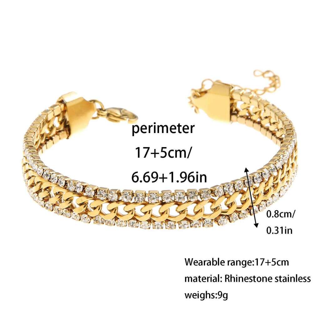 ZAKOL New Cubic Zirconia Tennis 18K Gold Plated Stainless Steel Three Layer Wide Bracelet Luxury Jewelry Gift for Women