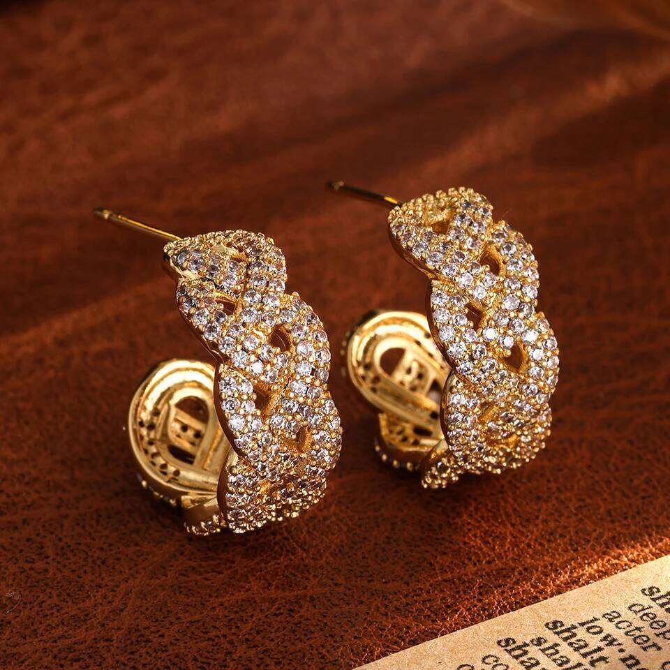 ZAKOL Buling Cubic Zirconia Chain Hoop Earring for Women Link Twist Geometric Fashion Ear Accessories Party Jewelry