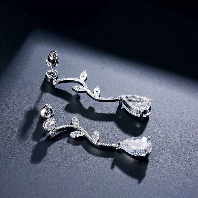 ZAKOL Classic Cubic Zirconia Crystal Bridal Jewelry Sets Elegant Leaf Shape Choker Water Drop Earrings Wedding Dress for Women