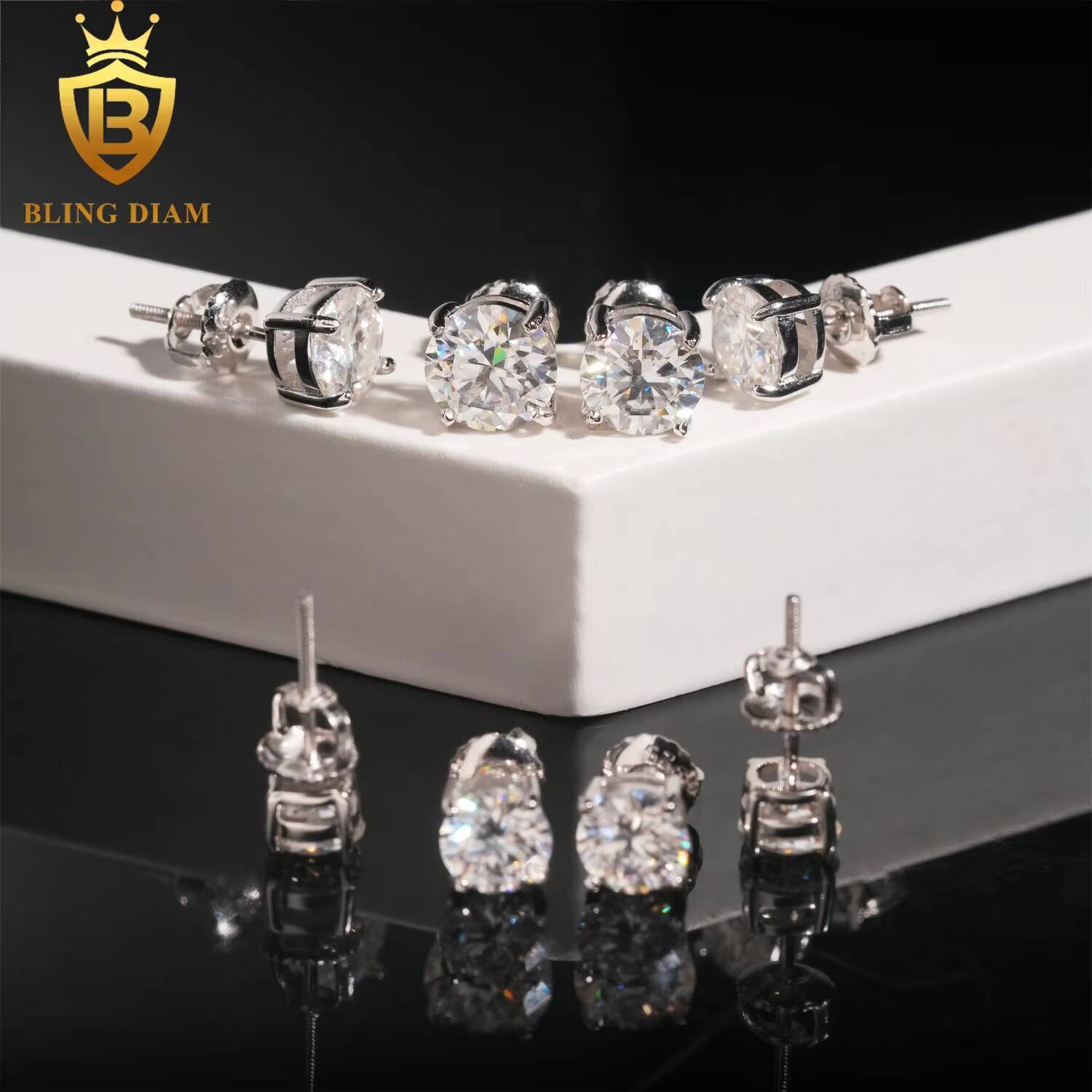 Gra Certificate Fine Jewelry 3mm-10mm Round Cut Vvs1 Moissanite 925 Sterling Silver 10k 14k Stud Earrings Sets for Men Women