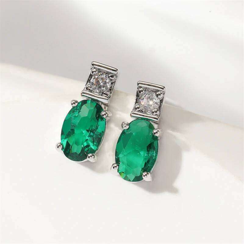 ZAKOL New Exquisite Elliptical Blue Green AAA Zircon Stud Earrings Shiny Crystal CZ Birthday Christmas Jewelry Gifts for Women