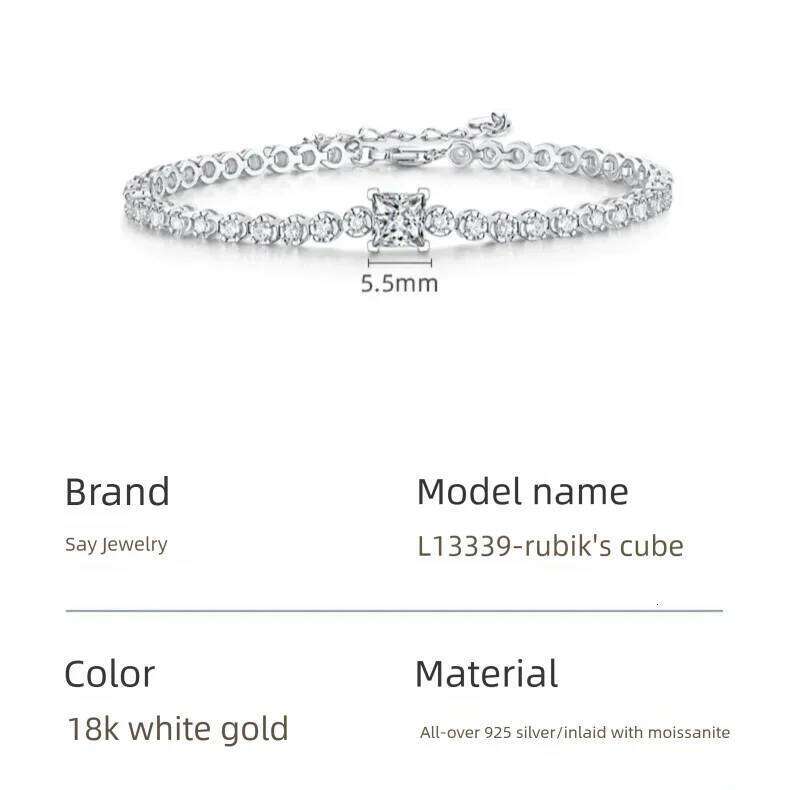 1CT Moissanite Tennis 925 Sterling Silver Plated White Gold Bracelet for Women Man Sparkling Party Jewelry f69