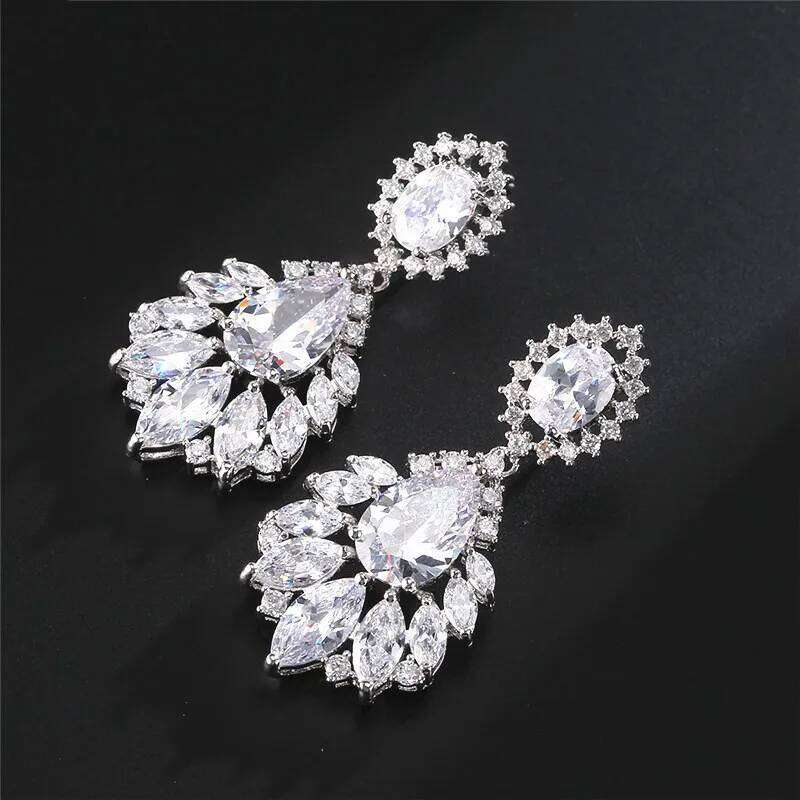Fashion AAA Cubic Zirconia Chandelier Dangle Drop Earrings White Gold Color Crystal CZ Wedding Party Jewelry for Women